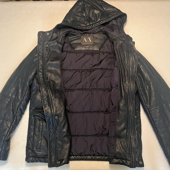 Mens L/G Navy Armani Exchange PU Leather Jacket - Picture 4 of 6